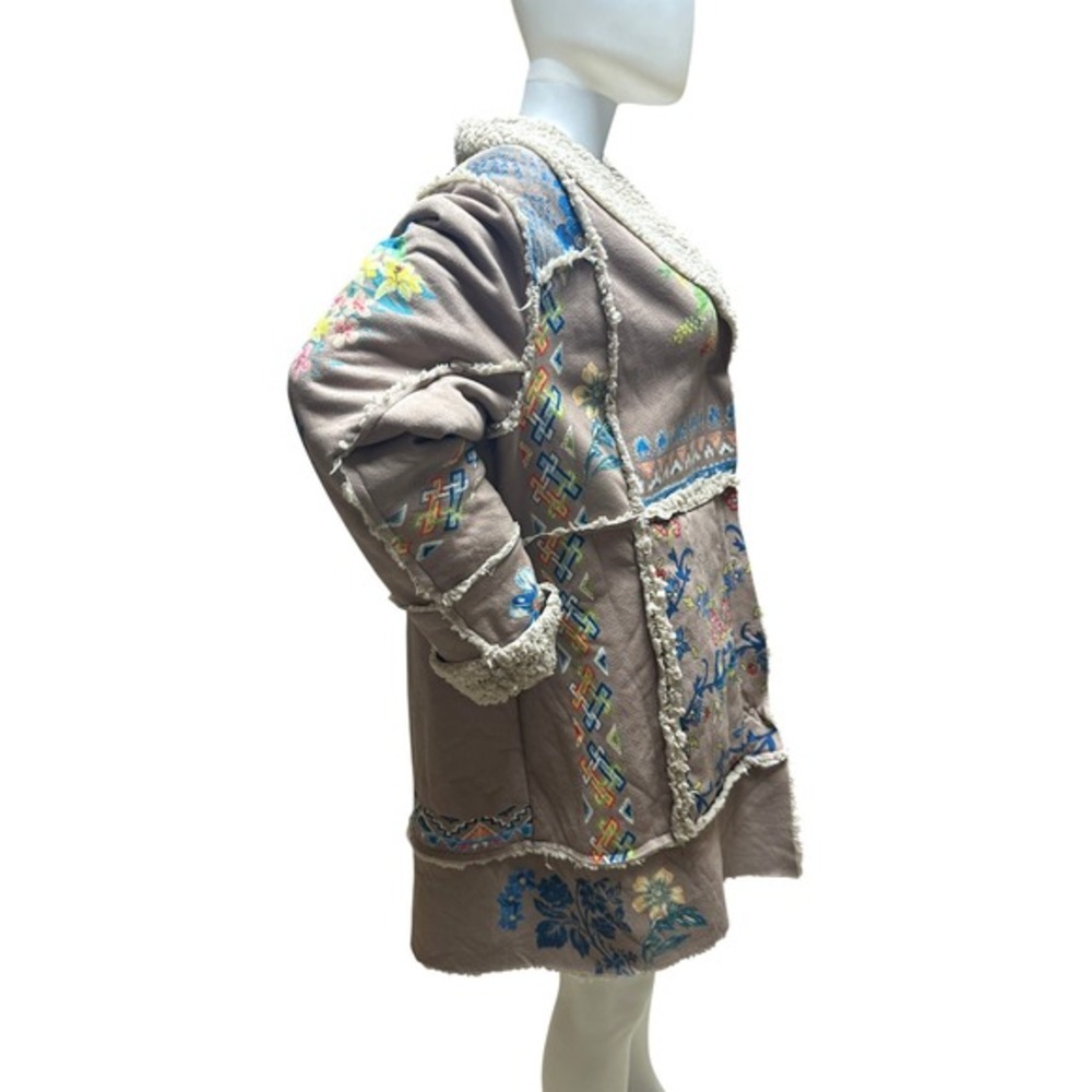 Johnny Was Steppa Sherpa Faux Suede‎ Coat XL Floral Patchwork Embroidered - Picture 2 of 12